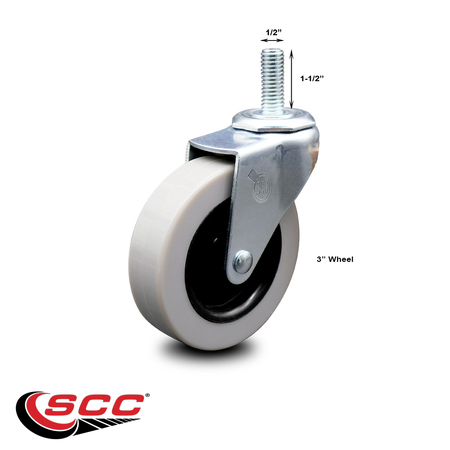 Service Caster 3 Inch Thermoplastic Rubber Wheel 1/2 Inch Threaded Stem Caster SCC-TS05S310-TPRS-121315